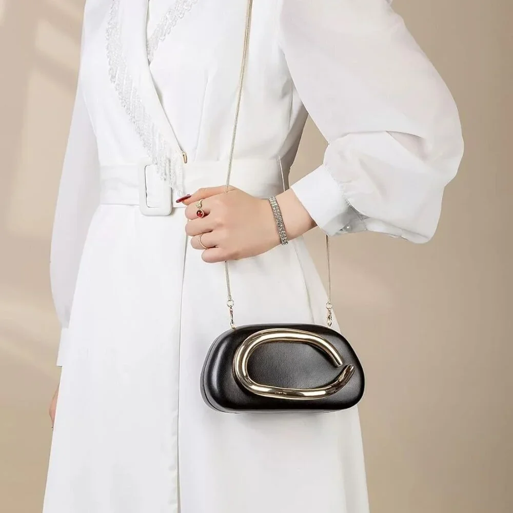 Women Clutch Purse Vegan Leather Evening Bag Compact Shoulder Crossbody
